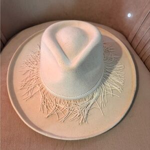 Anthropologie Cream Fringe Hat